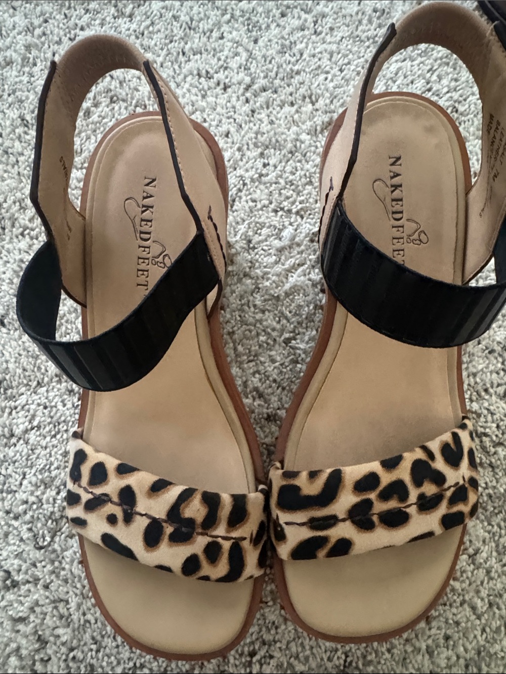 Naked Feet Leopard-Print Slingback Sandals in Beige, Black & Brown